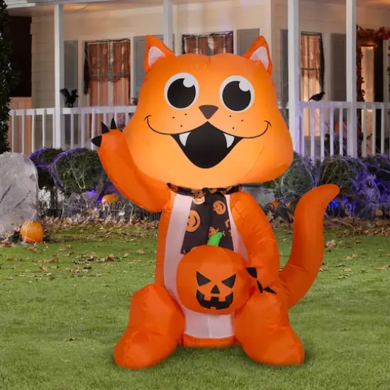 3.5ft. Airblown&reg; Inflatable Halloween Big Eyed Cat with Scarf and Pumpkin {3}
