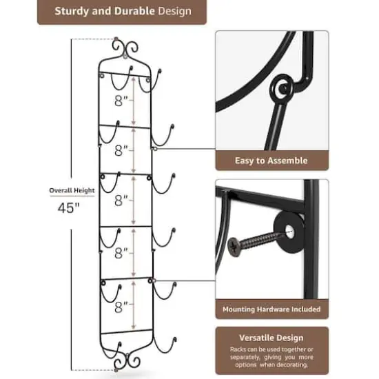 Sorbus 45" Elegant Black Wall-Mounted 6-Bottle Wine & Towel Rack {5}