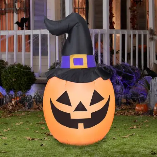 5ft. Airblown&reg; Inflatable Halloween Outdoor Pumpkin with Witch Hat {3}