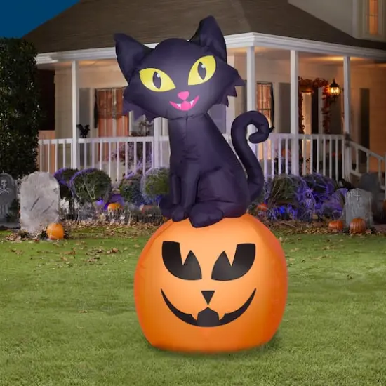 5.5ft. Airblown&reg; Inflatable Halloween Cat on Pumpkin {3}