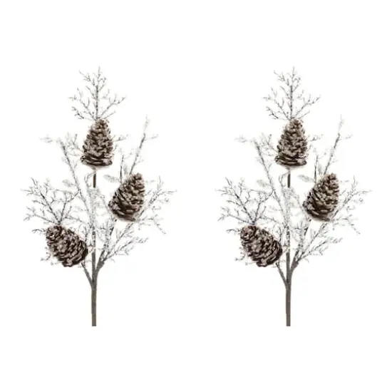 Brown & White Iced Pinecone Twig Branch, 2ct. {1}