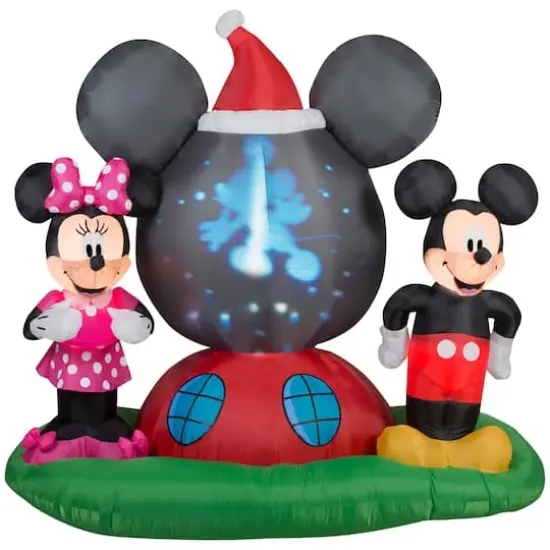 6ft. Panoramic Projection Airblown&reg; Inflatable Disney Mickey & Minnie Christmas Scene {1}