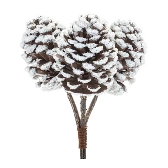 Brown & White Flocked Pinecone Stem Bundle, 6ct. {4}