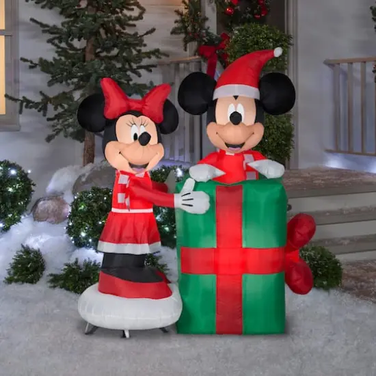 5ft. Animated Airblown&reg; Inflatable Minnie with Mickey Popping Out of Present Scene {3}
