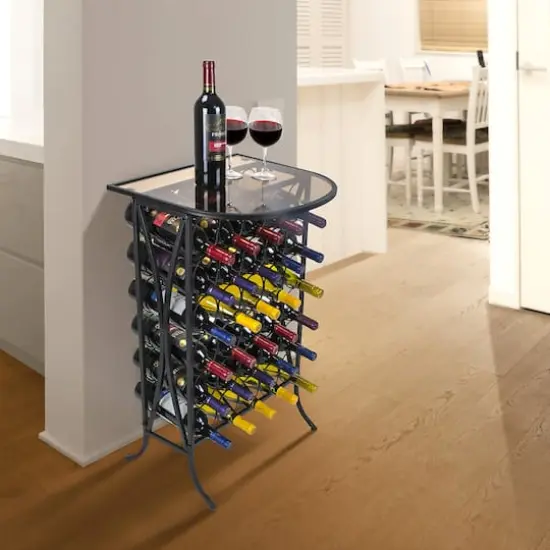 Sorbus 30-Bottle Metal Wine Stand with Glass Top {3}