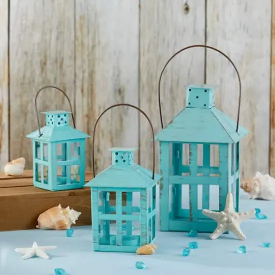 Kate Aspen® Extra Large Vintage Blue Distressed Lantern {9}