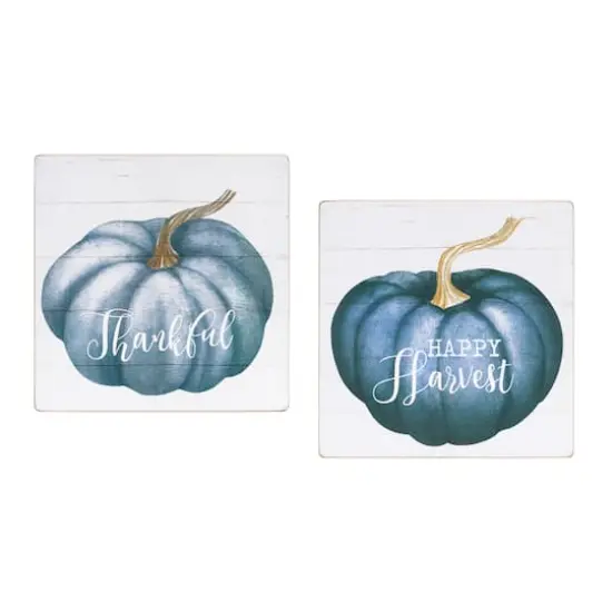 16" Blue Pumpkin Sentiment Sign Set {3}