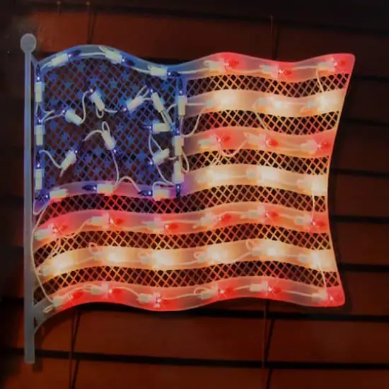 14.5" Red & Blue Lighted American Flag Window Silhouette Decoration {4}