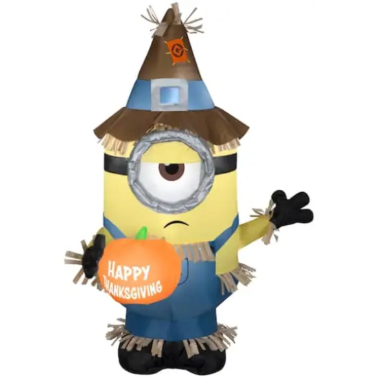 3.5ft. Airblown&reg; Inflatable Minion Stuart Scarecrow with Thanksgiving Pumpkin {1}