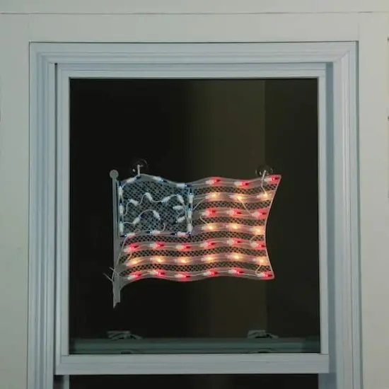 14.5" Red & Blue Lighted American Flag Window Silhouette Decoration {5}