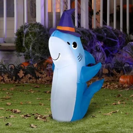 3.5ft. Airblown&reg; Inflatable Halloween Shark with Witch Hat {3}