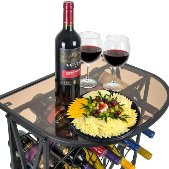 Sorbus 30-Bottle Metal Wine Stand with Glass Top {4}