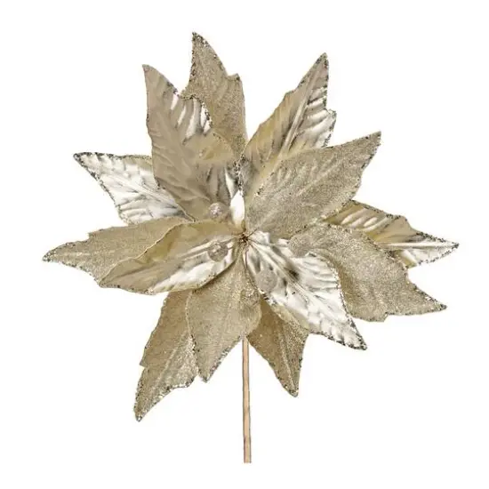 Champagne Gold Glittered Poinsettia Stems, 6ct. {4}