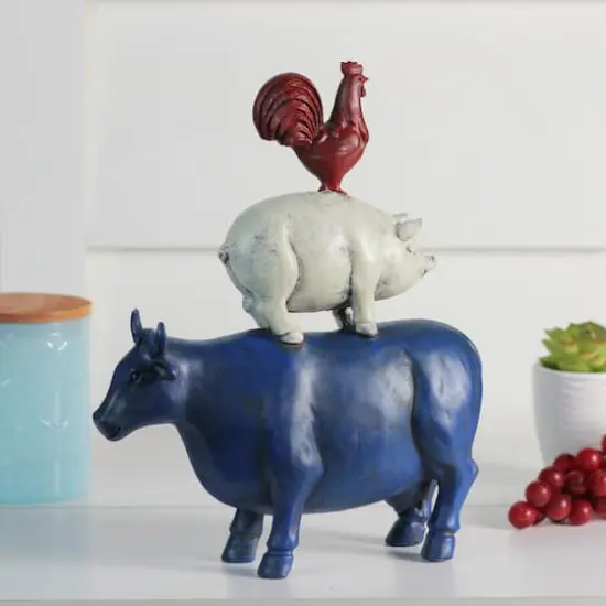 12" Stacked Patriotic Farm Animals Outdoor Garden Statue {5}
