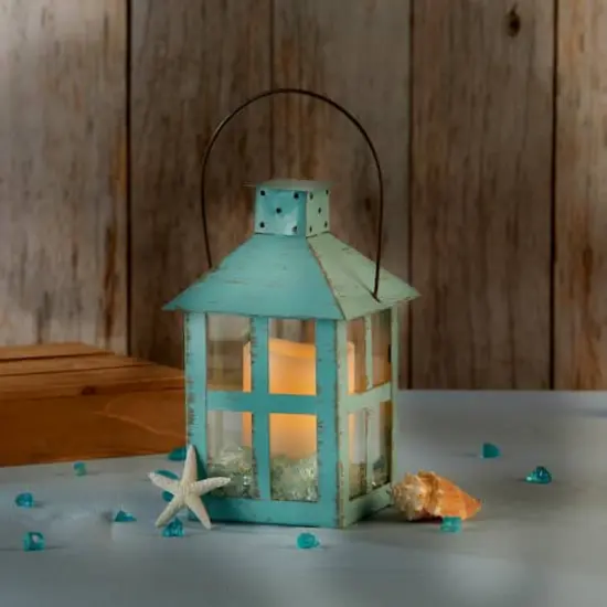 Kate Aspen® Extra Large Vintage Blue Distressed Lantern {5}
