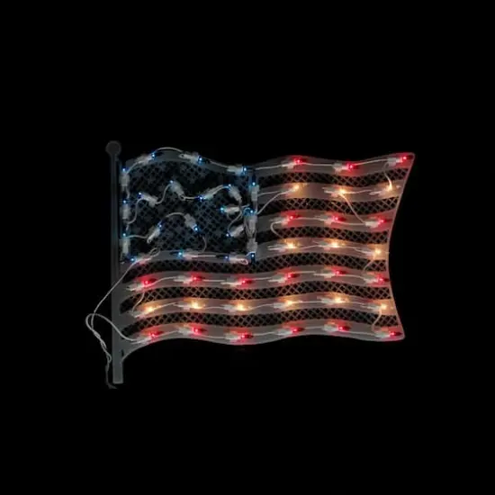 14.5" Red & Blue Lighted American Flag Window Silhouette Decoration {3}