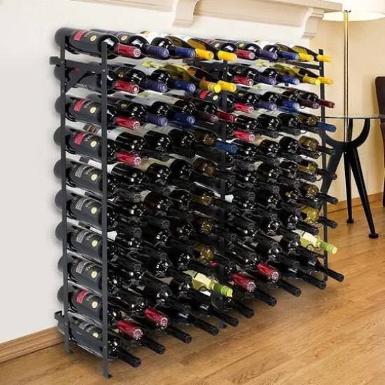 Sorbus Black 100-Bottle Freestanding Metal Wine Rack {3}
