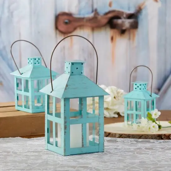 Kate Aspen® Extra Large Vintage Blue Distressed Lantern {8}