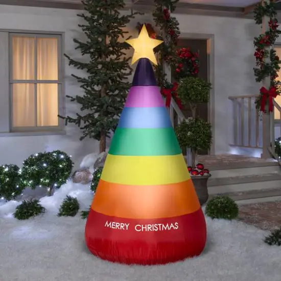 7ft. Airblown&reg; Inflatable Rainbow Christmas Cone Tree {3}