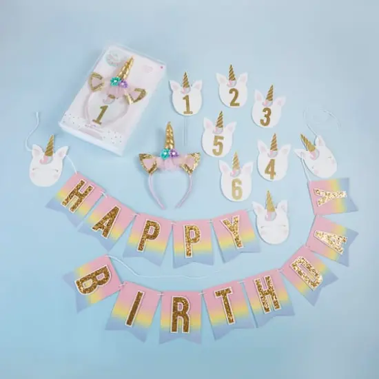 Kate Aspen&reg; Gold Glitter Unicorn Happy Birthday Party D&eacute;cor Kit {4}