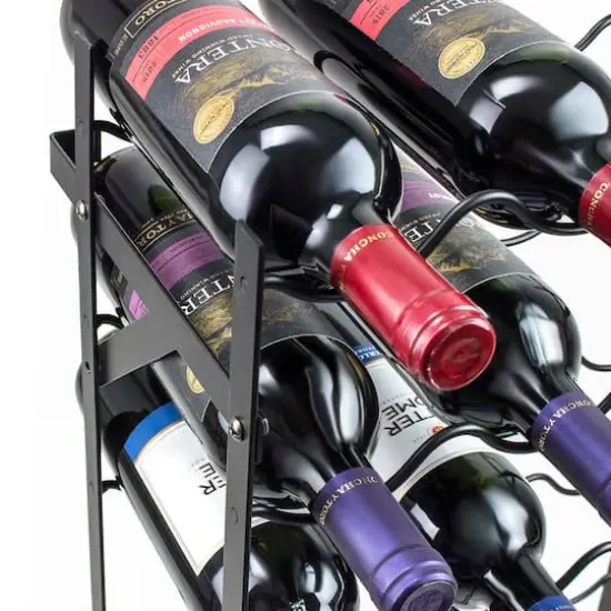 Sorbus Black 75-Bottle Freestanding Metal Wine Rack {5}