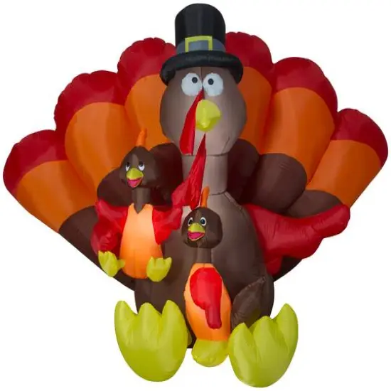 6ft. Airblown&reg; Inflatable Thanksgiving Turkey Family Scene {1}