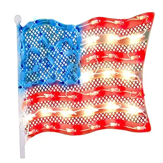 14.5" Red & Blue Lighted American Flag Window Silhouette Decoration {1}