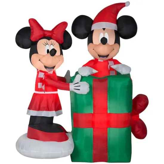 5ft. Animated Airblown&reg; Inflatable Minnie with Mickey Popping Out of Present Scene {1}