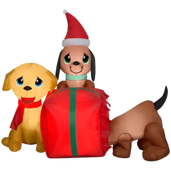4ft. Airblown&reg; Inflatable Present Puppies Scene {1}