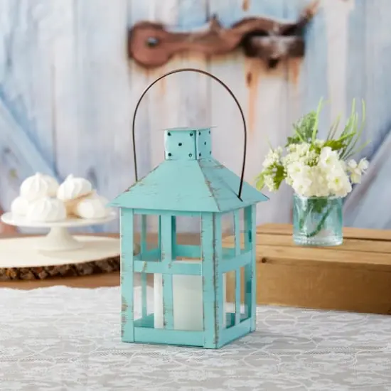 Kate Aspen® Extra Large Vintage Blue Distressed Lantern {3}