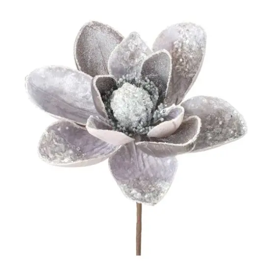 Silver & Gray Glittered Magnolia Flower Stems, 2ct. {3}