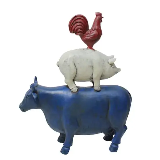 12" Stacked Patriotic Farm Animals Outdoor Garden Statue {4}