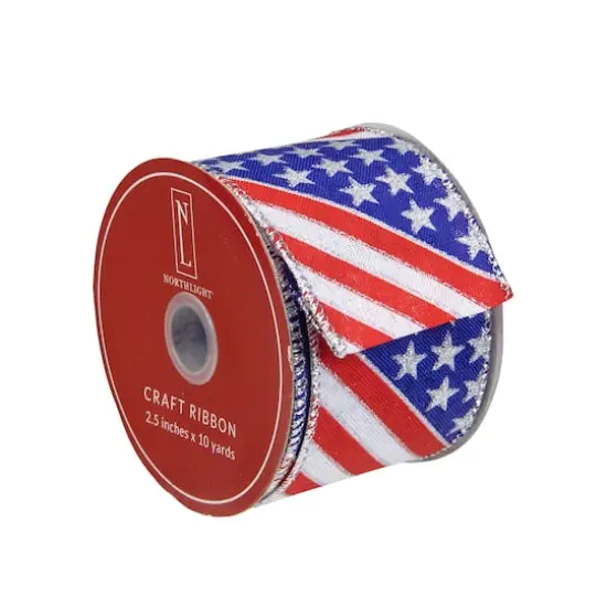 Patriotic Stars & Stripes Flag Wired Craft Ribbon, 2.5" x 10yd. {4}