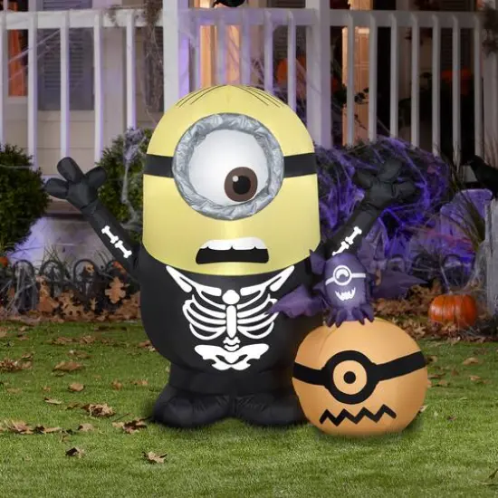 3ft. Airblown&reg; Inflatable Halloween Minion Skeleton with Pumpkin {3}