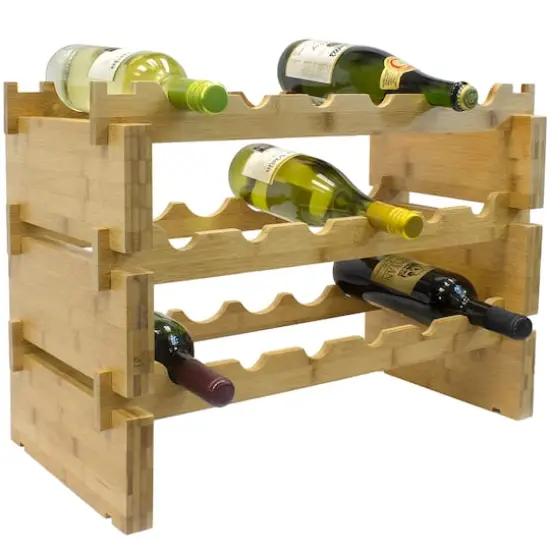 Sorbus Natural 3-Tier Stackable Bamboo Wine Rack {1}