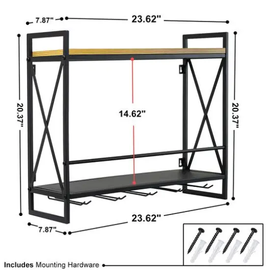 Sorbus Industrial Wall-Mounted 2-Tier Wine Shelf & Stemware Rack {4}