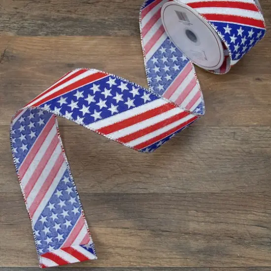 Patriotic Stars & Stripes Flag Wired Craft Ribbon, 2.5" x 10yd. {3}