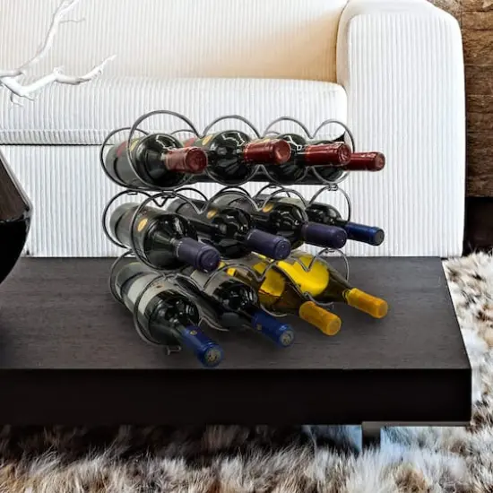 Sorbus 15.5" Silver Circles Detachable 3-Tier Metal Wine Rack {3}