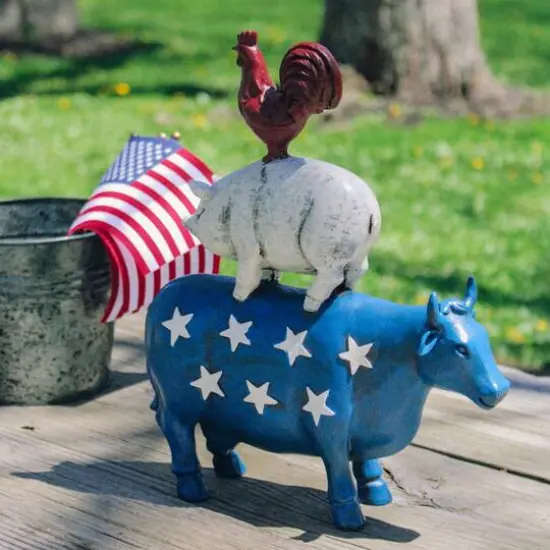 12" Stacked Patriotic Farm Animals Outdoor Garden Statue {3}