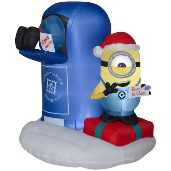 4.5ft. Airblown® Inflatables Christmas Minion with Mailbox Scene {1}