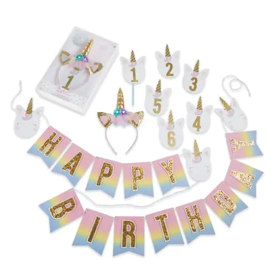 Kate Aspen&reg; Gold Glitter Unicorn Happy Birthday Party D&eacute;cor Kit {1}