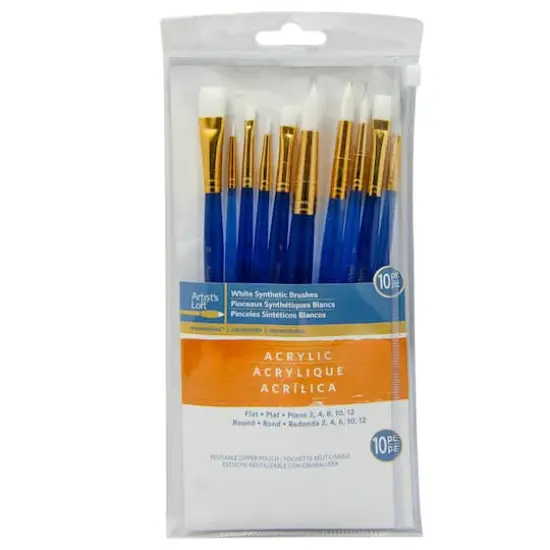 White Synthetic Acrylic Round & Flat 10 Piece Brush Combo By Artist's Loft® Necessities™ {6}