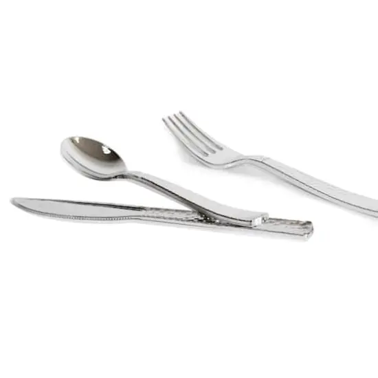 Silver Hammered Plastic Cutlery Set by Celebrate It&trade;, 120ct. {4}