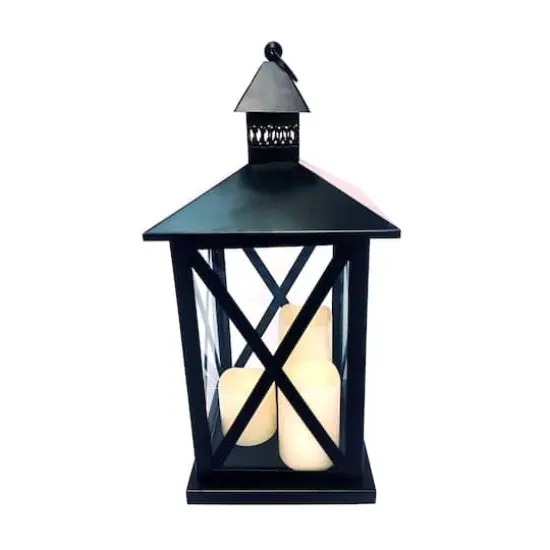 19" Black Lantern with 3 LED Candles by Ashland&reg; {4}